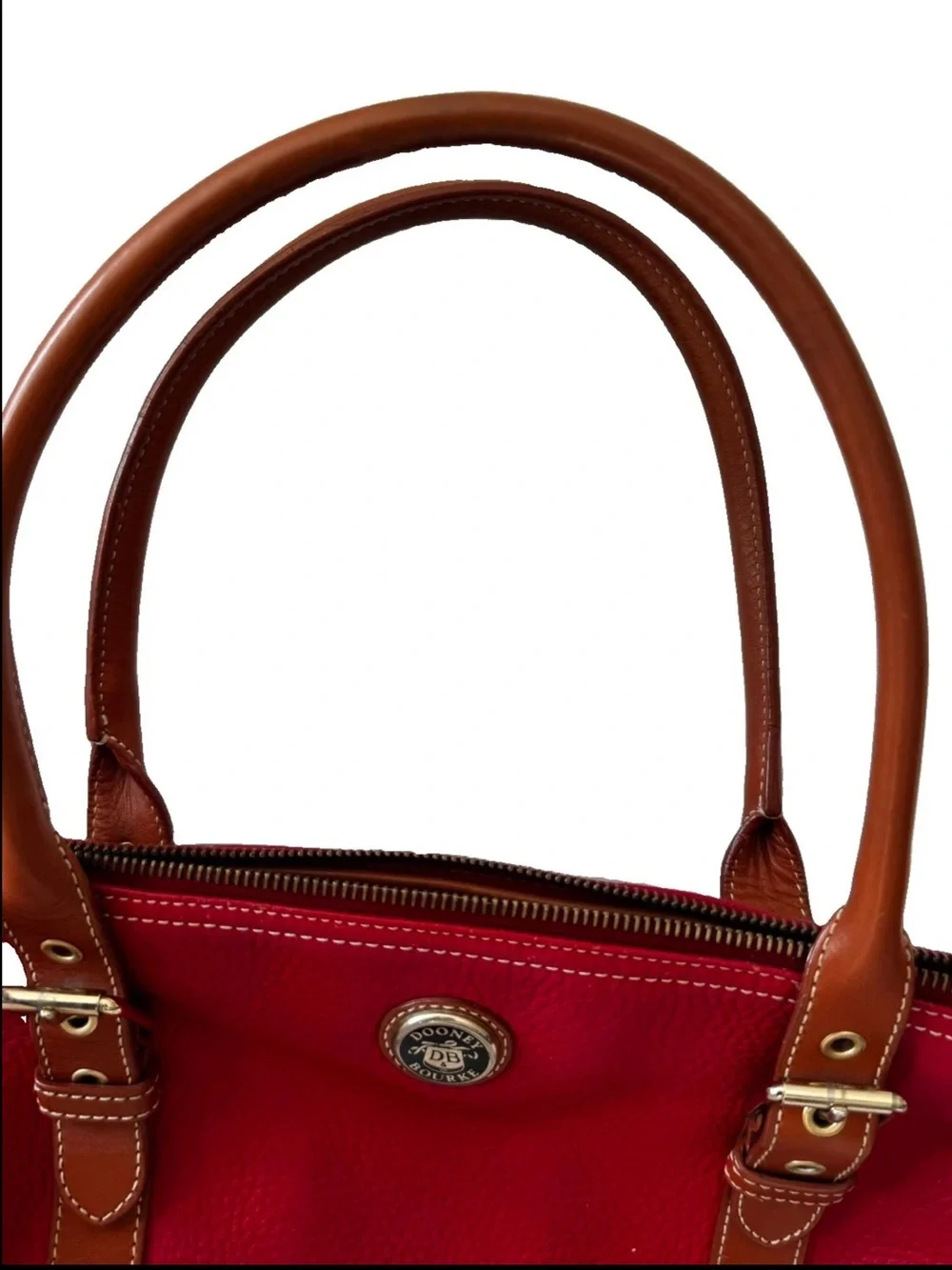Dooney Bourke Vtg Large Domed Red Leather Satchel/Handbag w/Leather Trim & Strap